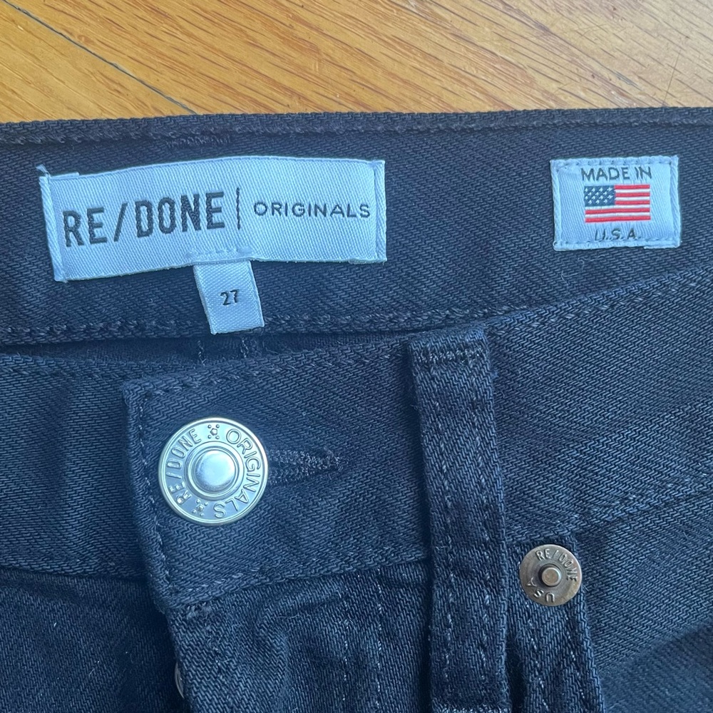 RE/DONE Black High Waisted Ankle Crop Raw Hem Button Fly Jeans Size 27 - Picture 8 of 10